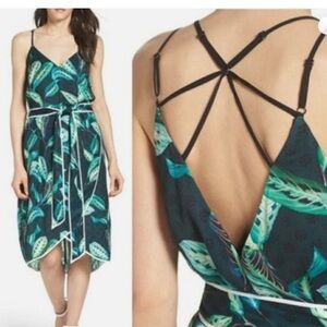Adelyn Rae Teal Leaf Print Wrap Midi Dress - Size XS